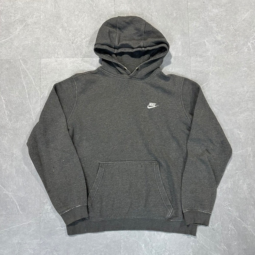 Nike Mens Fleece Pullover Hoodie Charcoal Grey Embroidered Logo Large 4287